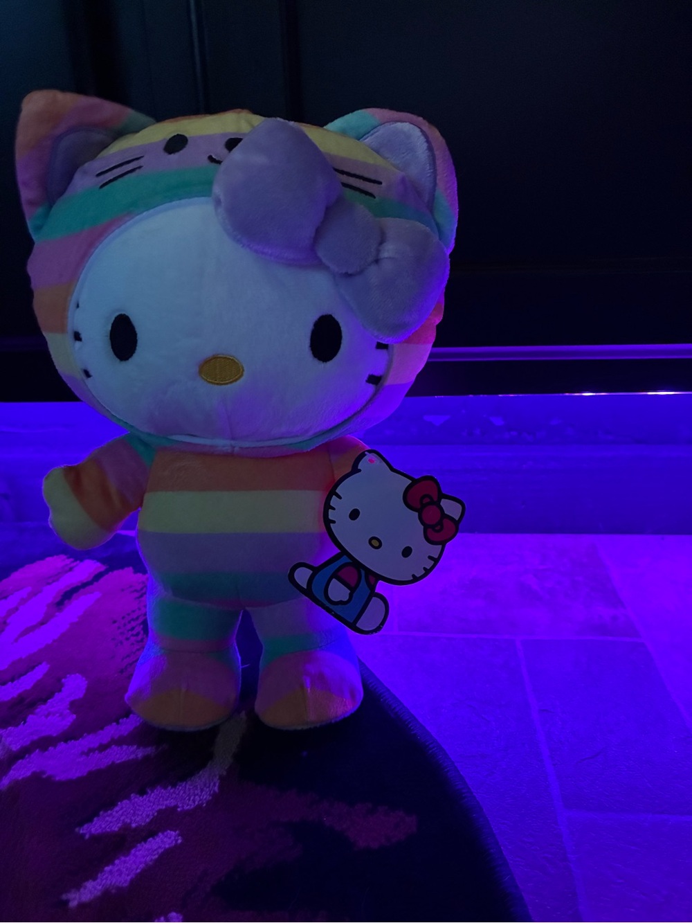 Hello Kitty Pastel Rainbow Striped Plush - Multicolor Bow